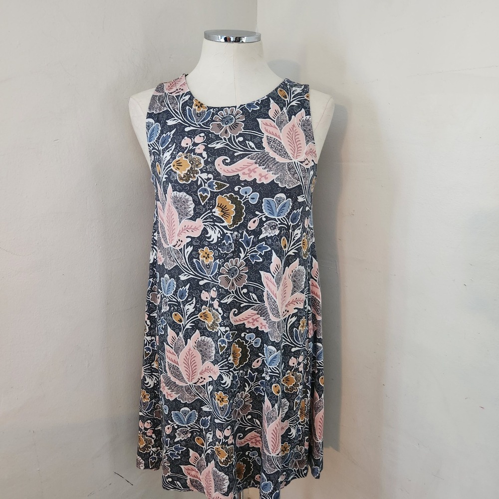 LOFT Petites Navy Floral Paisley Sleeveless Knit Shift Dress XSP